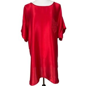 Adonna Women's L Satin Nightgown Red Lace Pocket Sleepwear Cozy Colorful Sexy